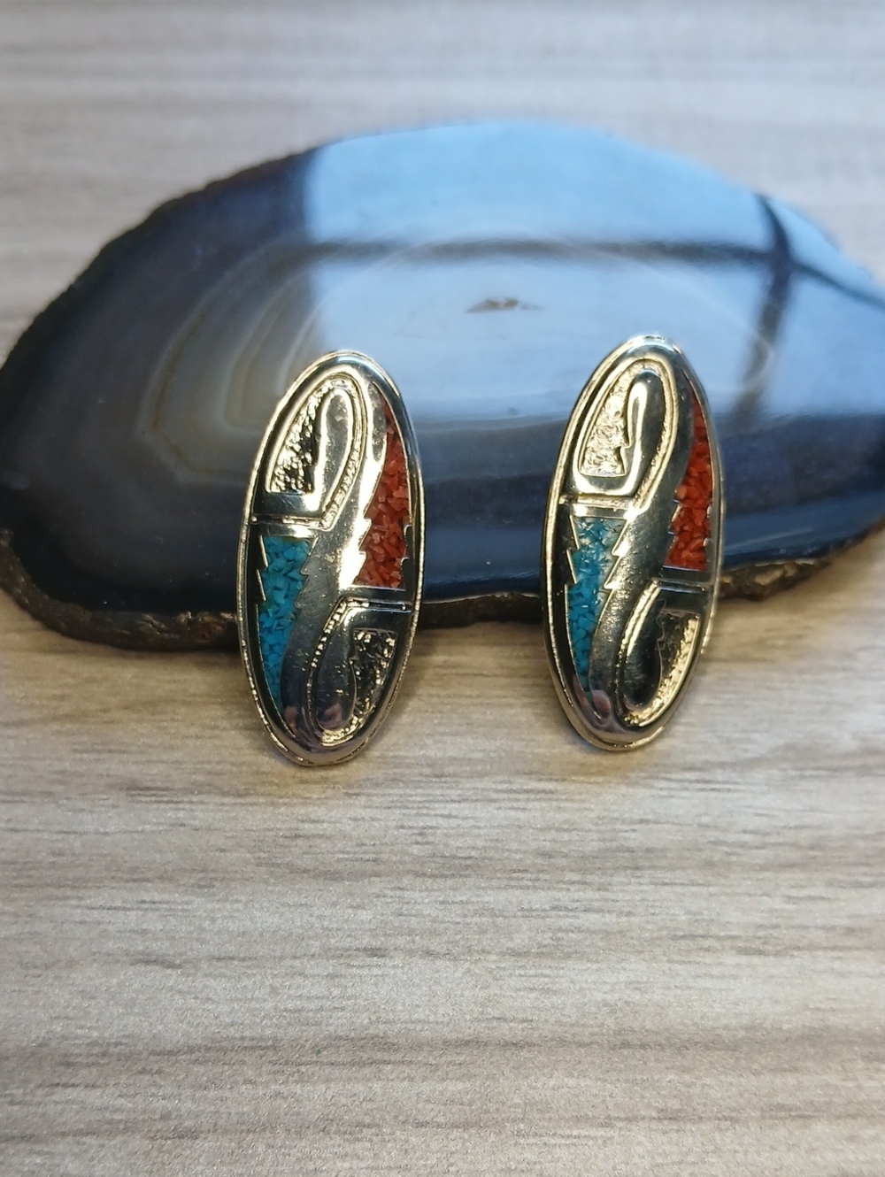 5 For $25 Silver-Tone Oval Inlay Earrings with Turquoise and Coral Accents